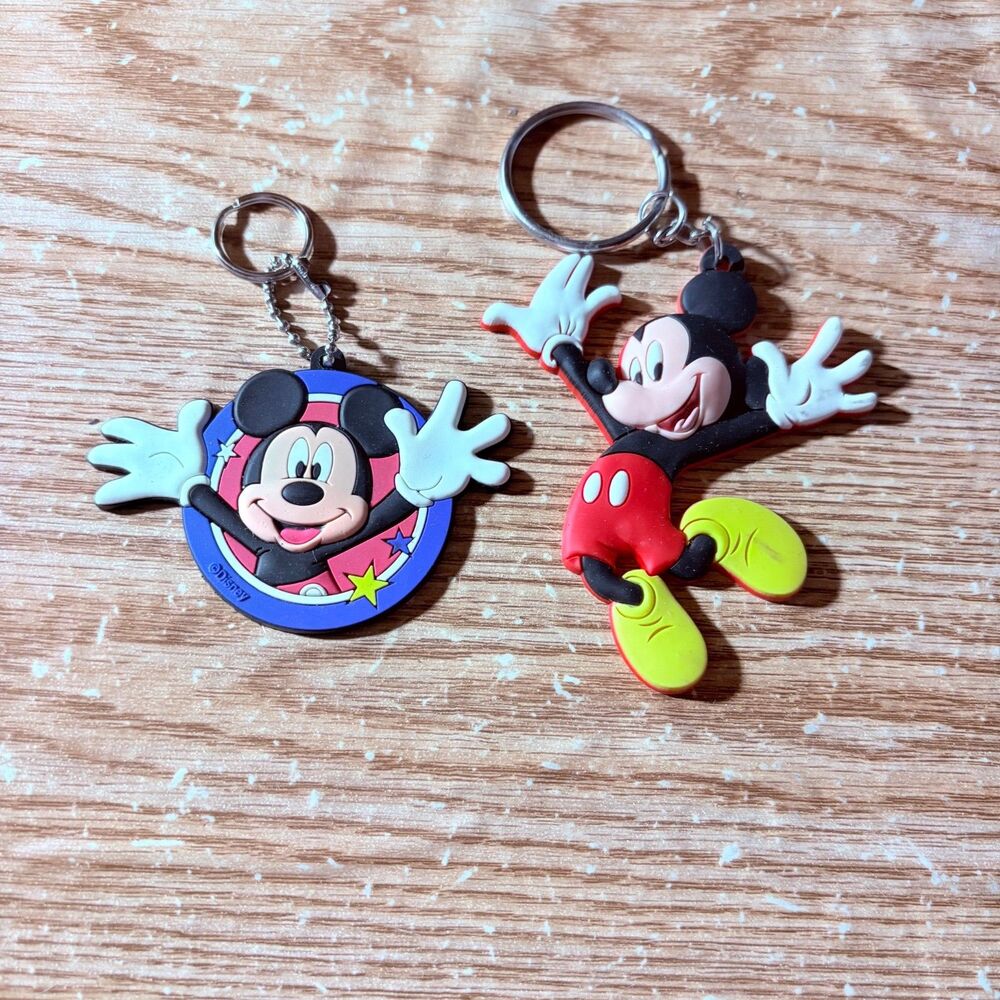 Disney Mickey Mouse Pvc Keychain 3” Key Ring and Mickey Junking Lot of 2